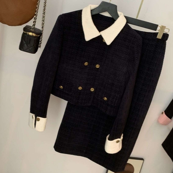 Two Piece Skirt Suit Small Fragrant Tweed Jacket With A Line Skirt Women's - Picture 5 of 6